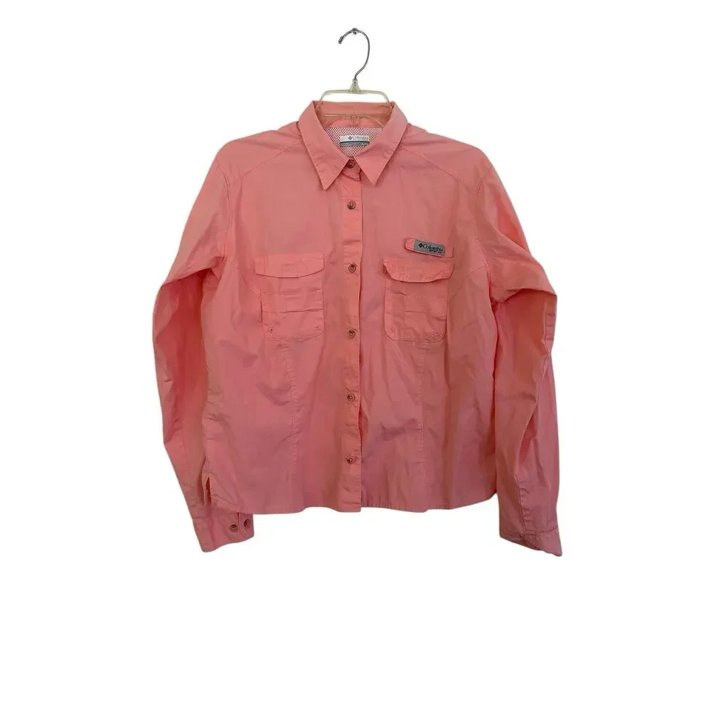 Columbia Shirt Womens Size XL Peach Long Sleeve Button Up PFG Fishing